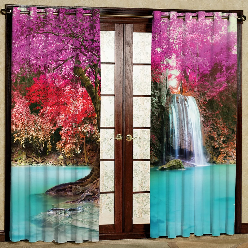 پرده مدل منظره آبشار مخمل پانچی کد 1369 سایز 140x280 سانتی متر