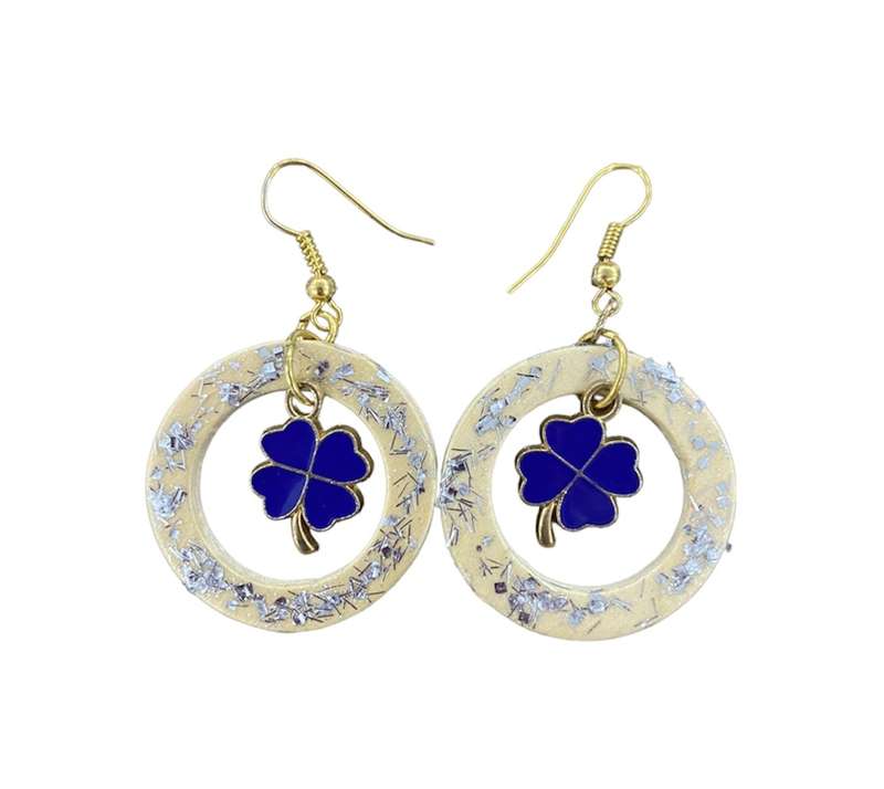 گوشواره دخترانه مدل گل و حلقه طرح چوب