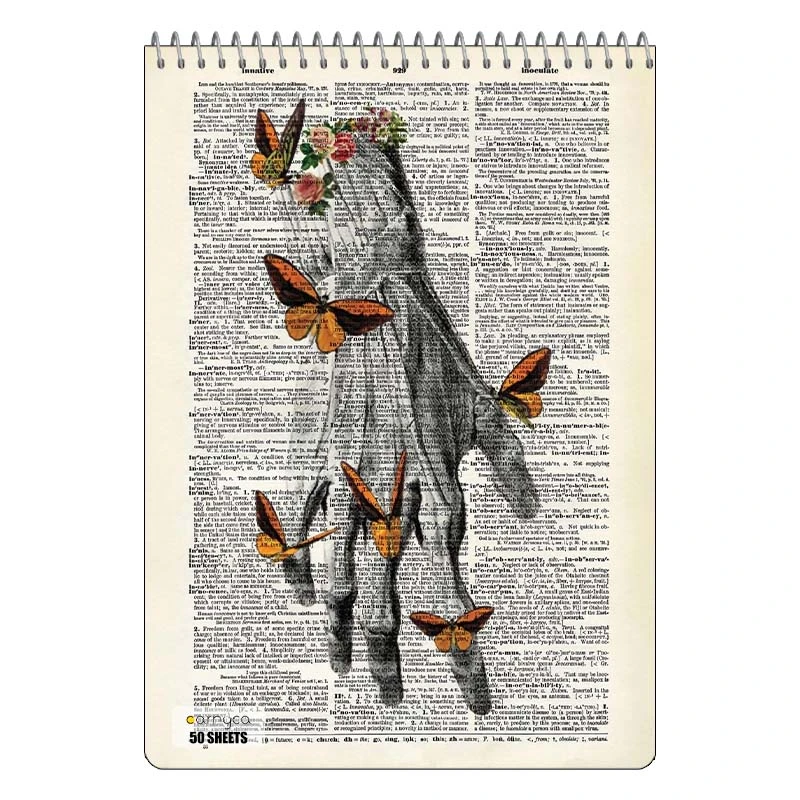دفتر نقاشی 50 برگ سیمی کارنیکا طرح روزنامه وینتج پروانه Vintage Newspaper Butterfly کد 50939