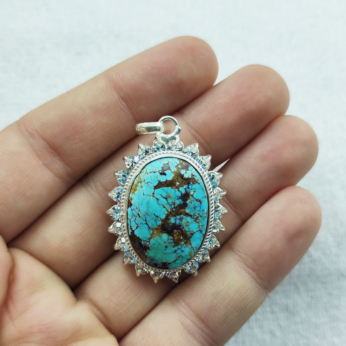 آویز گردنبند نقره زنانه سلین کالا مدل فیروزه کد COD-14