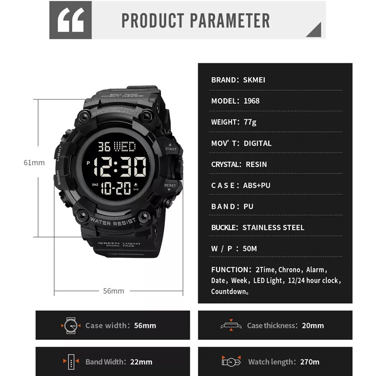 ساعت مچی دیجیتال مردانه اسکمی مدل 1968 BK