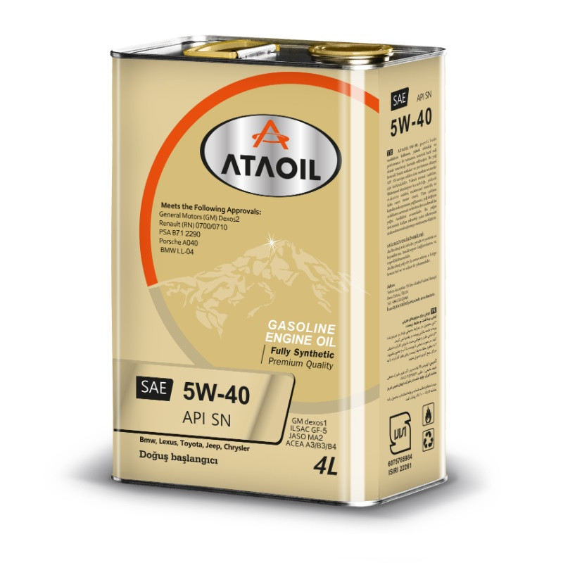 روغن موتور بنزینی آتا اویل مدل 5w-40 sn حجم 4 لیتر