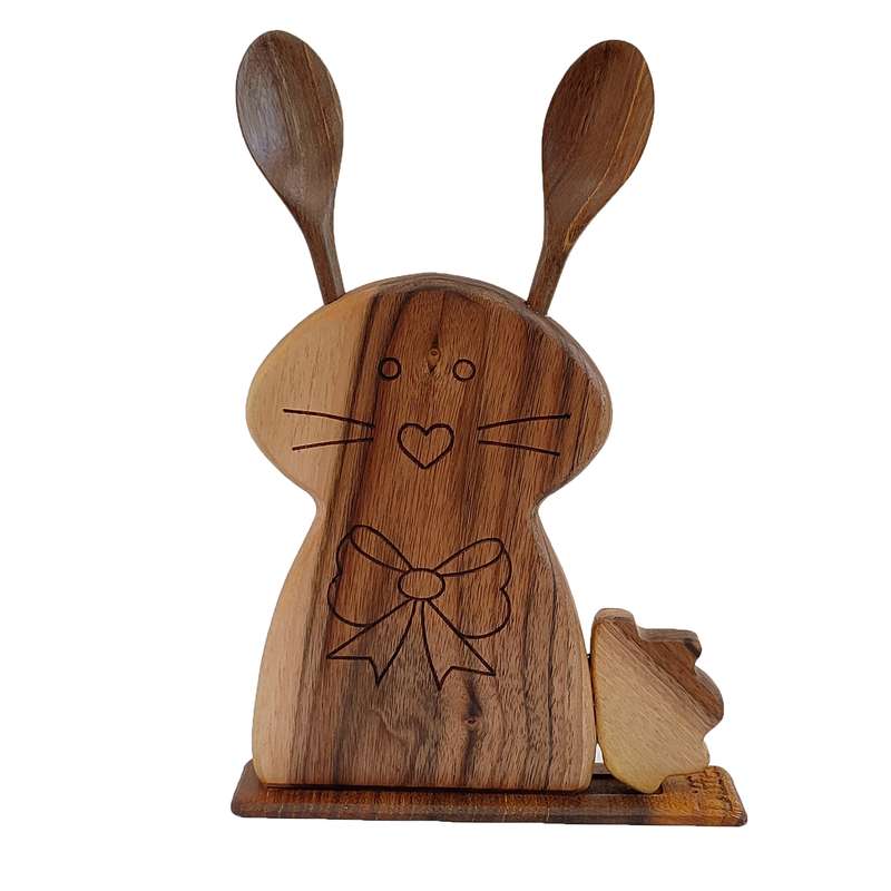 جا قاشقی چوبی مدل خرگوش کد 001 به همراه قاشق بسته 2عددی