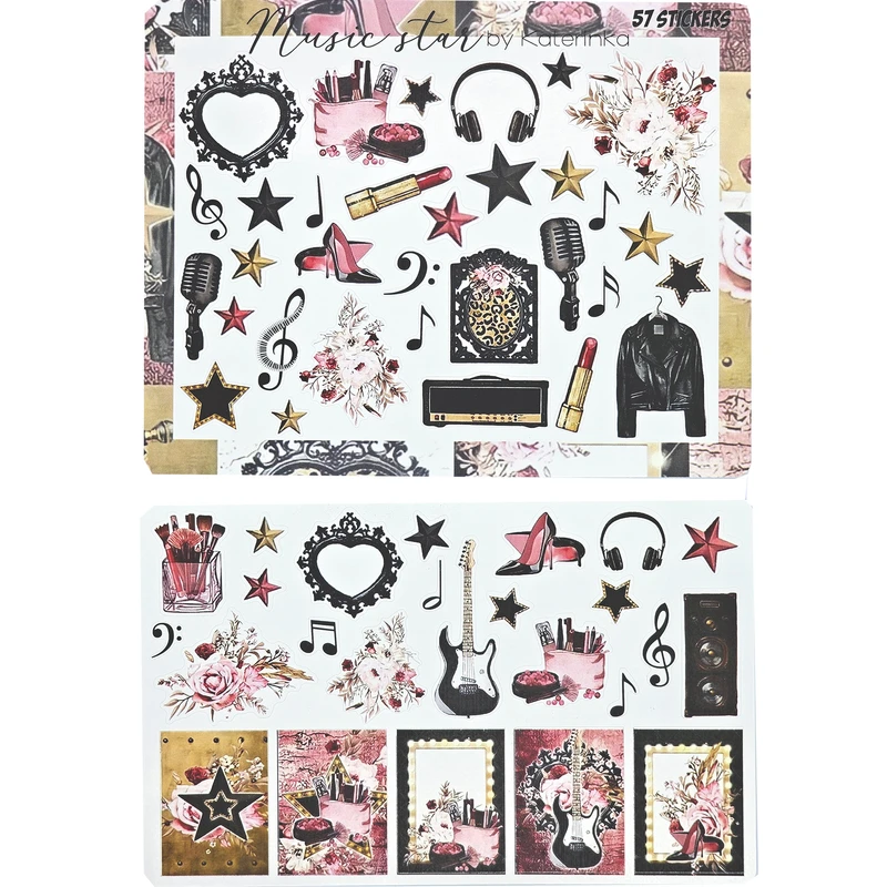 برچسب کاترینکا طرح برش خورده بولت ژورنال و اسکرپ بوک مدل Music star بسته 57 عددی