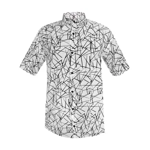 پیراهن آستین کوتاه یقه برگردان مردانه مدل هاوایی مثلثی کد H-TRI-WT