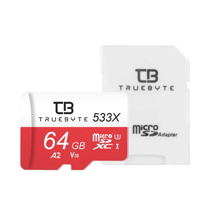 کارت حافظه Micro SD XC تروبایت مدل A2-V30-533X کلاس 10 استاندارد UHS-l U3 سرعت 80MBps ظرفیت 64 گیگابایت به همراه آداپتور SD کارت حافظه Micro SD XC تروبایت مدل A2-V30-533X کلاس 10 استاندارد UHS-l U3 سرعت 80MBps ظرفیت 64 گیگابایت به همراه آداپتور SD