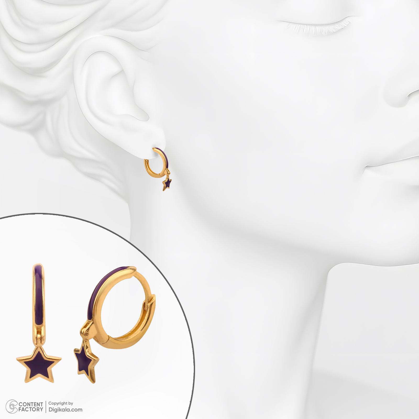 گوشواره حلقه‌ای طلا کم اجرت  18 عیار زنانه گلدم مدل E244030 -  - 7