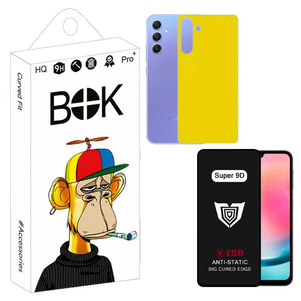 محافظ صفحه نمایش بوک مدل Super 9D Touch مناسب برای گوشی موبایل سامسونگ Galaxy a24 به همراه محافظ پشت گوشی