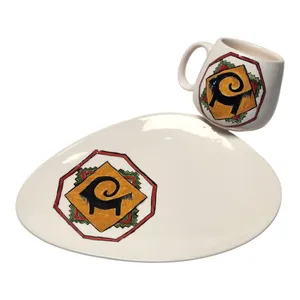 ماگ سرامیکی مدل سنتی بز کد 0390402 به همراه بشقاب