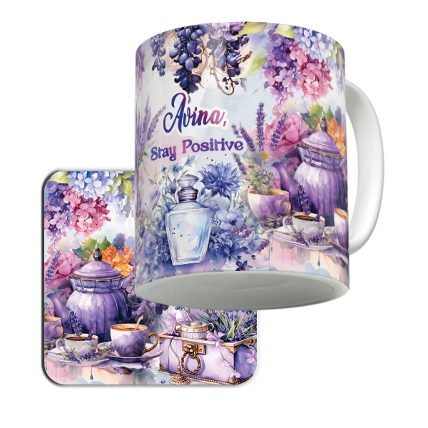 ماگ لاژید مدل اسم آوینا طرح جمله انگیزشی به همراه زیرلیوانی