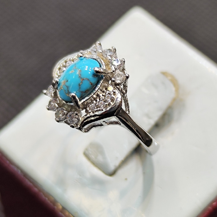 انگشتر نقره زنانه سنگ فیروزه نیشابور کد27