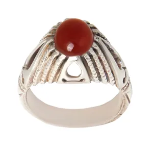 انگشتر نقره مردانه بازرگانی میلادی مدل سنگ عقیق رکاب دست ساز سیاه قلم کد AM_2193