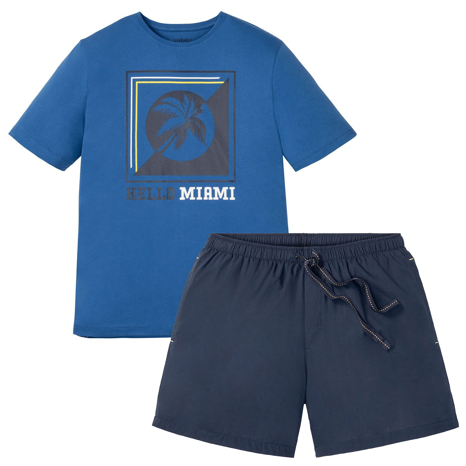ست تی شرت و شلوارک مردانه لیورجی مدل دریم کد HelloMiami رنگ آبی