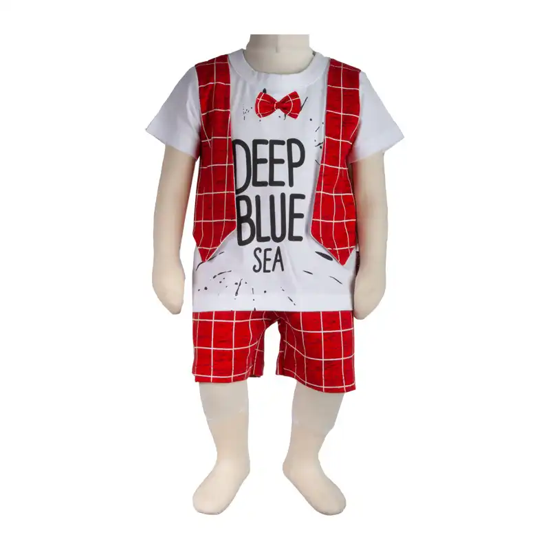 ست تی شرت و شلوارک نوزادی آدمک مدل جلیقه کد 160005