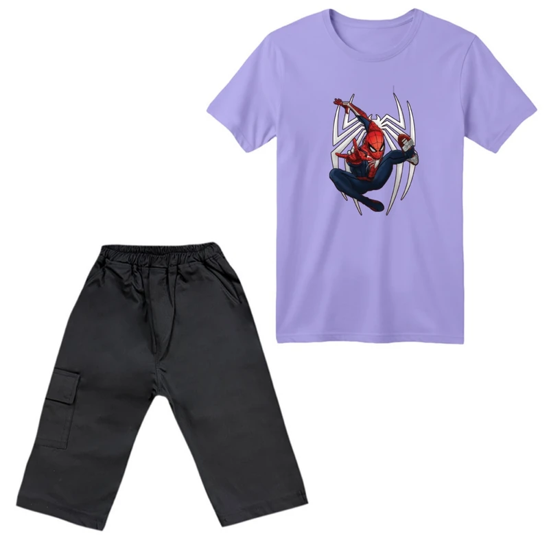 ست تی‌شرت آستین کوتاه و شلوارک پسرانه مدل مرد عنکبوتی کد ۱۱