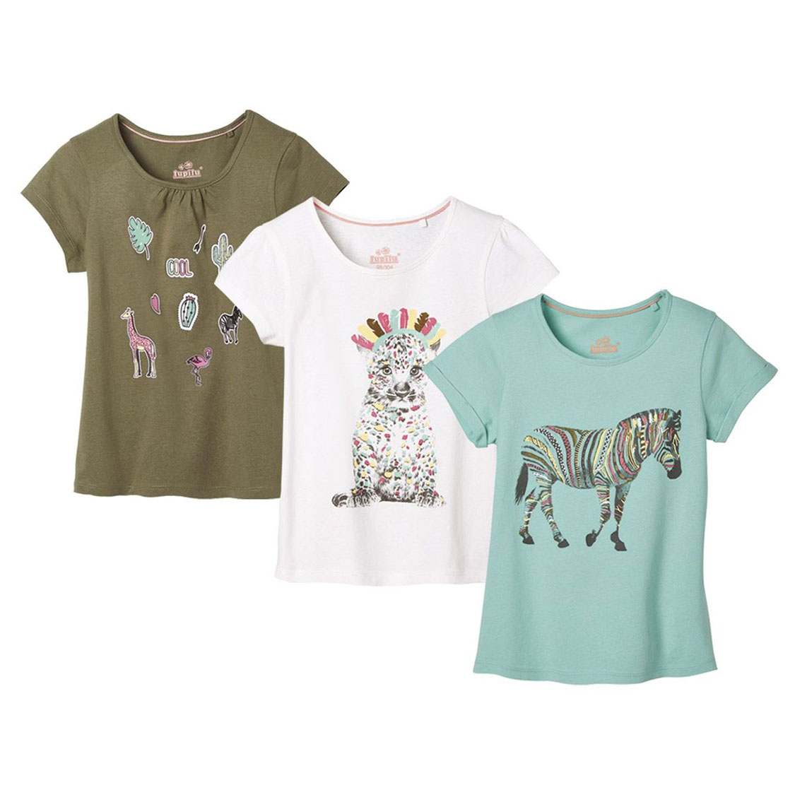 تی شرت آستین کوتاه دخترانه لوپیلو مدل 5822283 مجموعه 3 عددی