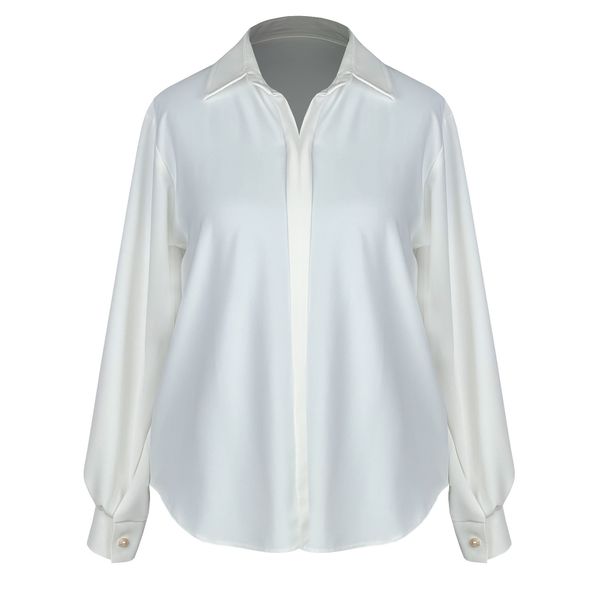 شومیز آستین بلند زنانه مدل بیسیک کرپ کد AK1174 رنگ سفید