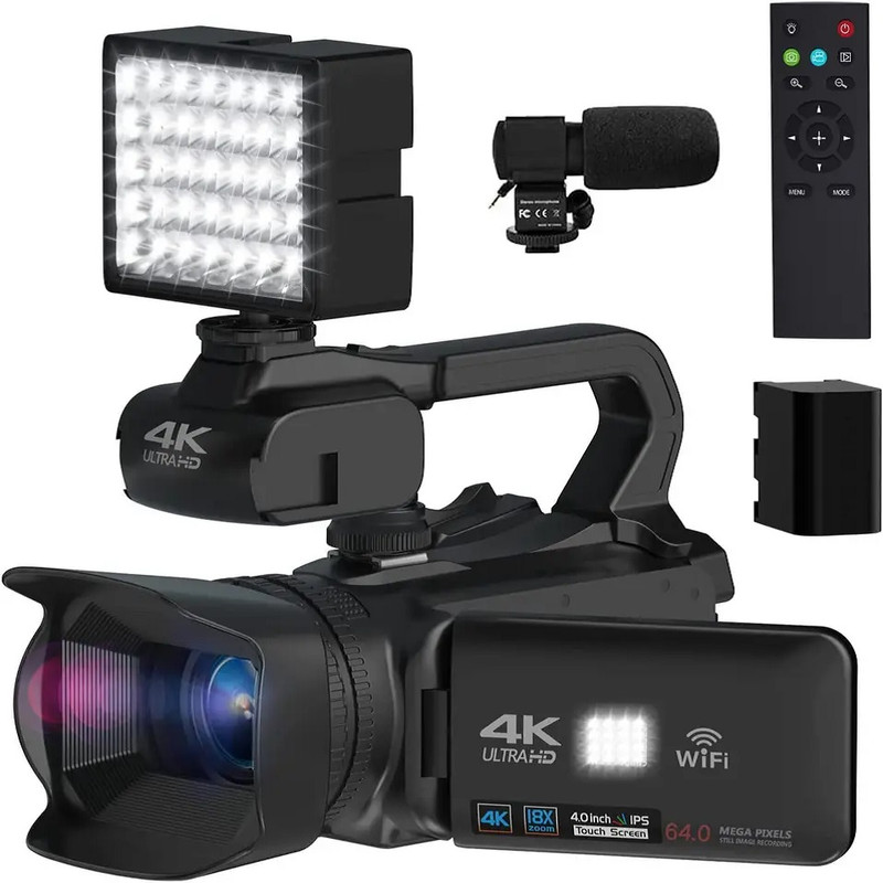 دوربین فیلم برداری مدل 4K 64MP Auto Focus 4.0 Touch 18X Whit Mic LED 128 SD