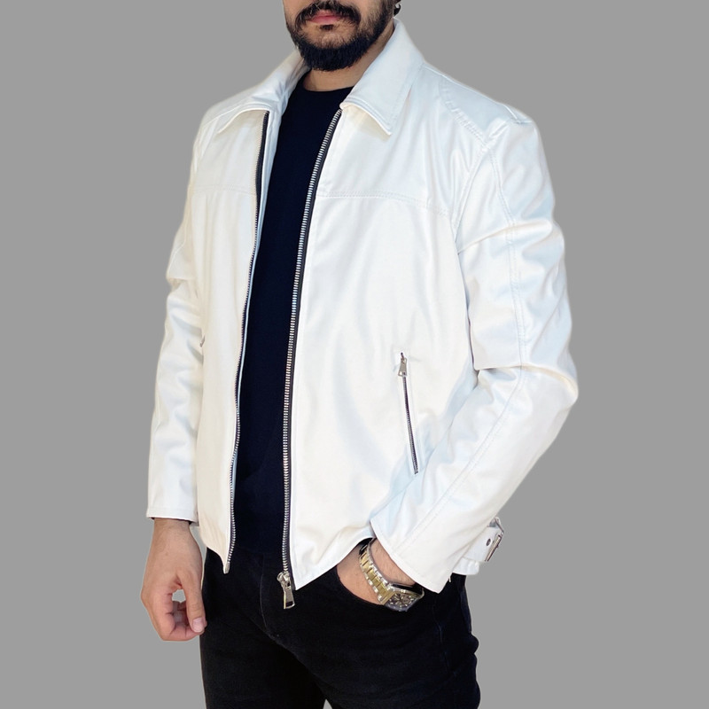 کت چرم مردانه مدل کلاسیک رنگ سفید 3 کت چرم مردانه مدل کلاسیک رنگ سفید