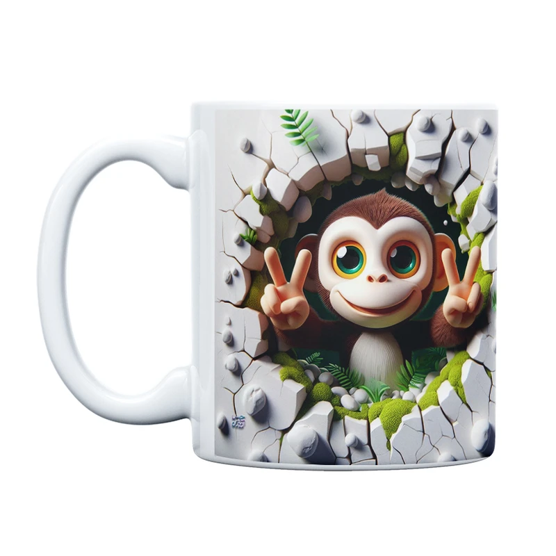 ماگ حس آمیزی طرح سه بعدی دیوار مدل بچه میمون کد 2