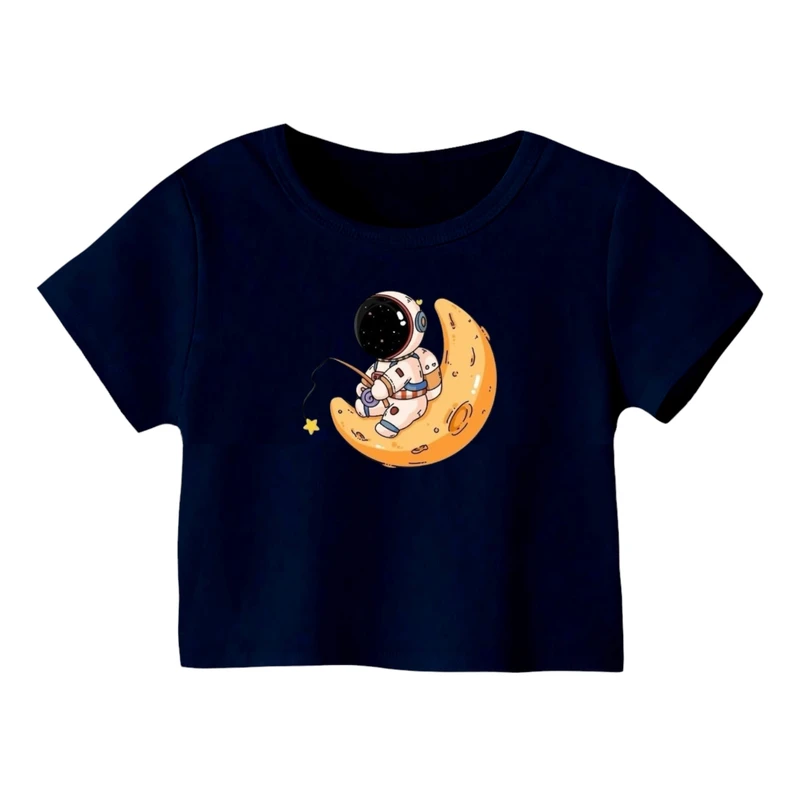 کراپ‌ تی‌شرت آستین کوتاه زنانه مدل فضانورد کد 19