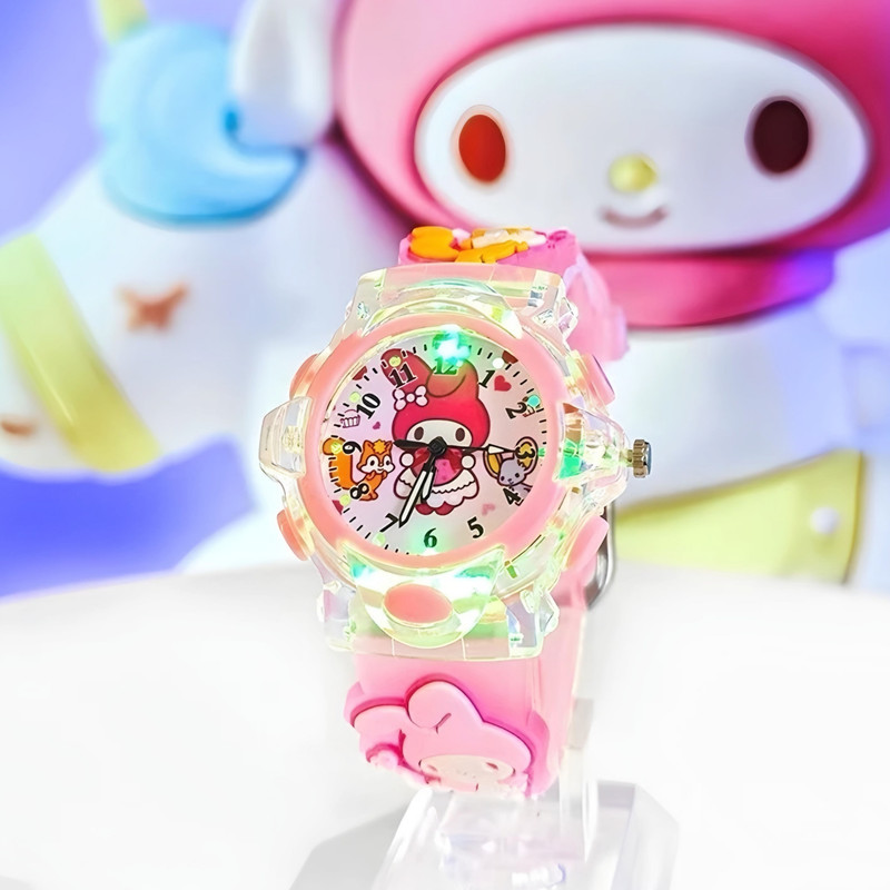 ساعت مچی عقربه ای دخترانه مدل کوارتز بند سیلیکونی چراغدار طرح ملودی