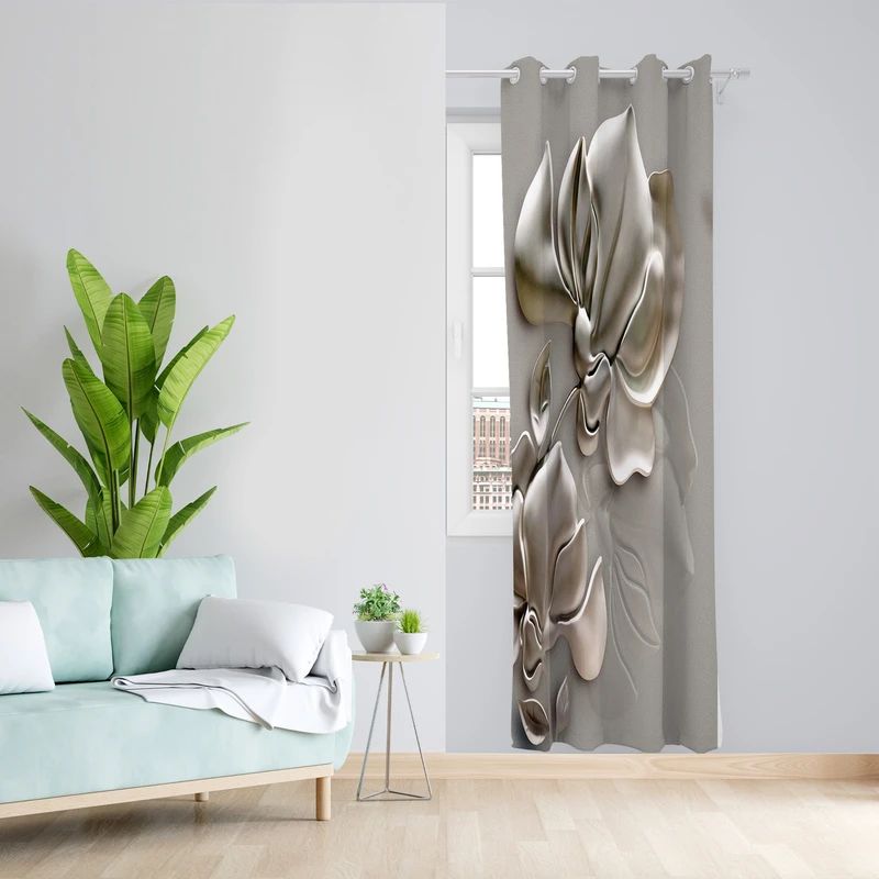 پرده طرح گل مدل مخمل پانچی کد L 1216L Z سایز 140x200 سانتی متر