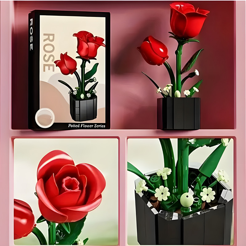 ساختنی 1109 تکه مدل گلدان گلهای رز آفتاب گردان سنبل و سوسن کد 13034 مجموعه 4 عددی