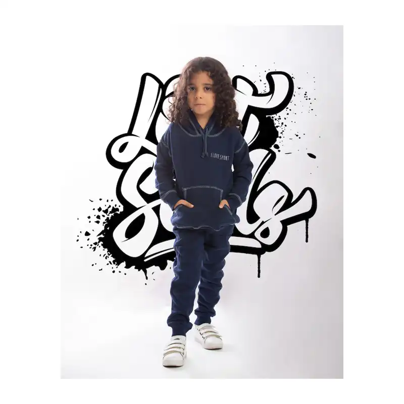 ست هودی و شلوار نوزادی آدمک مدل لاو اسپرت رنگ سرمه ای