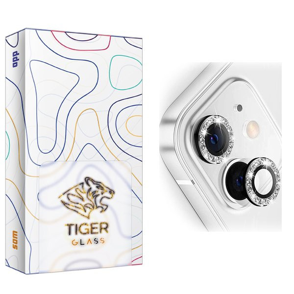 محافظ لنز دوربین تایگر گلس مدل APL2 رینگی نگین دار مناسب برای گوشی موبایل اپل iPhone 11 / 12 / 12 Mini