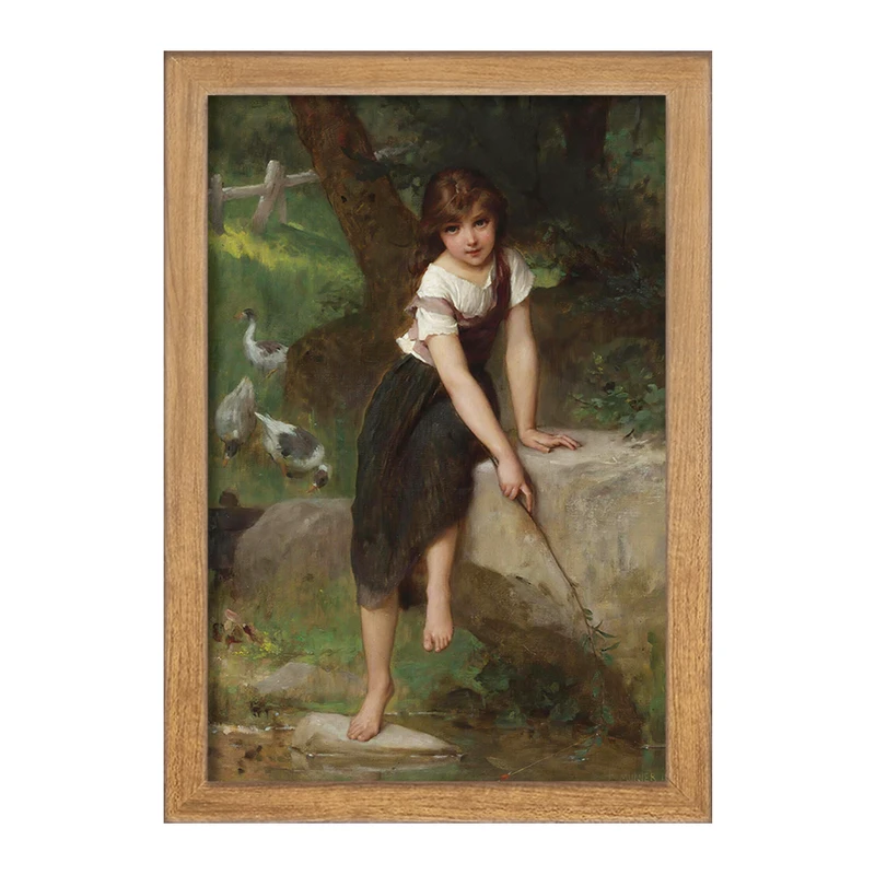 تابلو خندالو مدل نقاشی دختر و غاز اثر امیل مونیر کد F12344