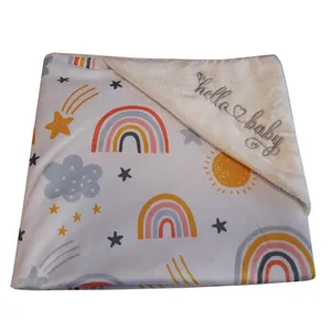 پتو نوزادی مدل دورپیچ طرح hello baby کد 05 سایز 80x80 سانتی متر