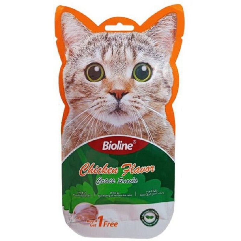 بستنی گربه اسنک کت نیپ دار بایولاین مدل طعم مرغ 15 گرم بسته 5 عددی