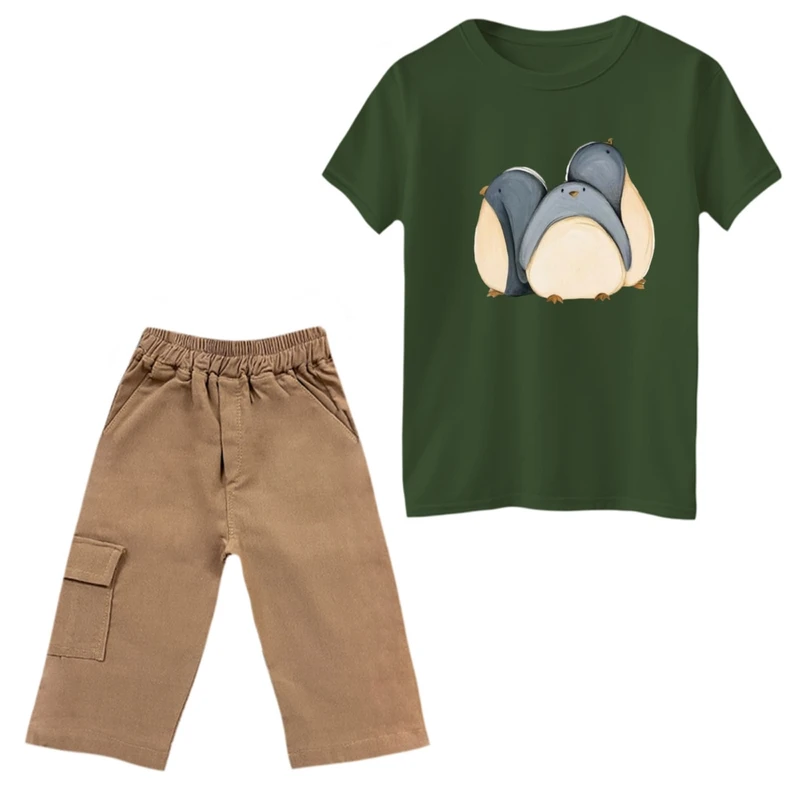 ست تی‌شرت و شلوارک پسرانه مدل پنگوئن ها