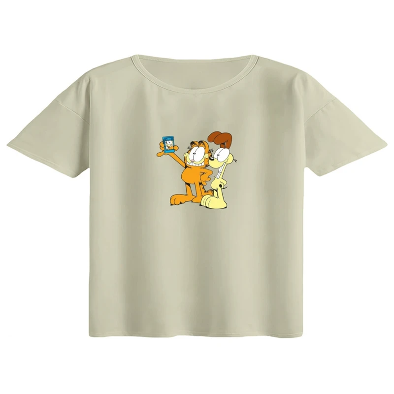 کراپ تی‌شرت آستین کوتاه زنانه مدل گارفیلد کد 06