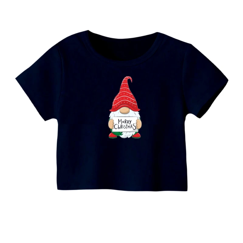 کراپ‌ تی‌شرت آستین کوتاه زنانه مدل بابانوئل کریسمس کد 6