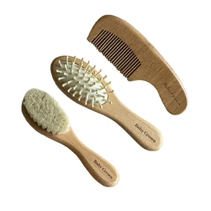 ست شانه و برس بیبی کرون مدل Premium wooden مجموعه 3 عددی 