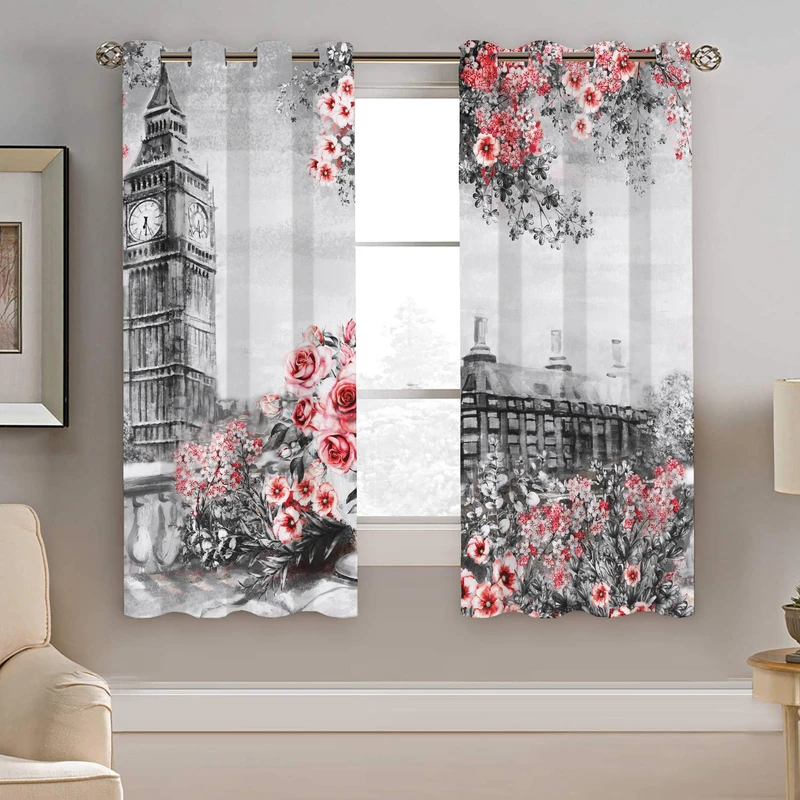 پرده نیروانا طرح برج ساعت مدل مخمل کد 4648 سایز 140×200 سانتی متر