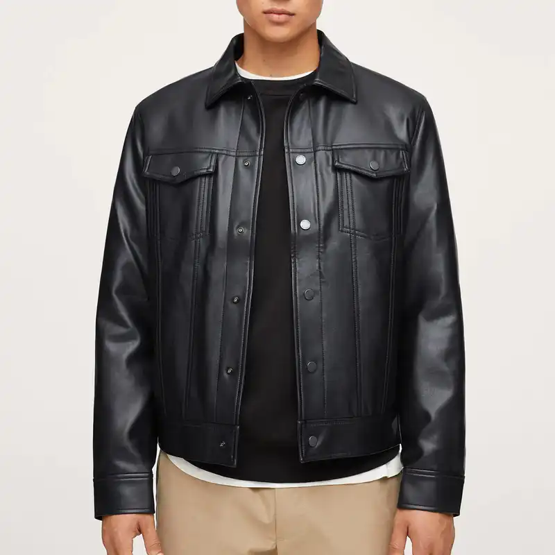 کت چرم مردانه مانگو مدل BK517BLA