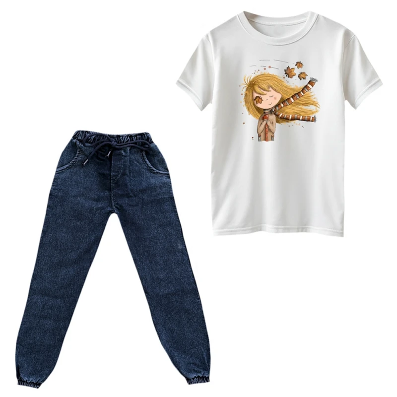 ست تی‌شرت و شلوار دخترانه مدل دخترک پاییزی کد 45