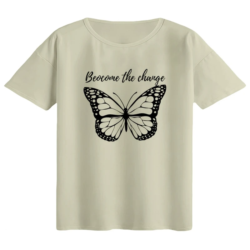 تی‌شرت اورسایز آستین کوتاه زنانه مدل باکسی طرح پروانه