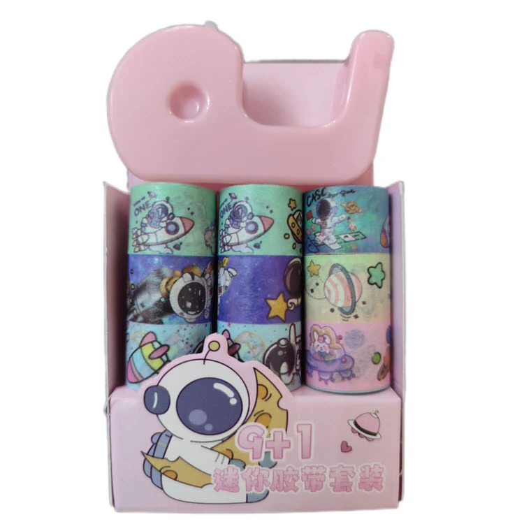 چسب نواری مدل واشی طرح فانتزی فضانوردی کد 11 عرض 1 سانتی متر به همراه پایه چسب بسته 10 عددی