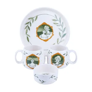 سرویس چای خوری 4 پارچه سفالی طرح نقاشی کد 2