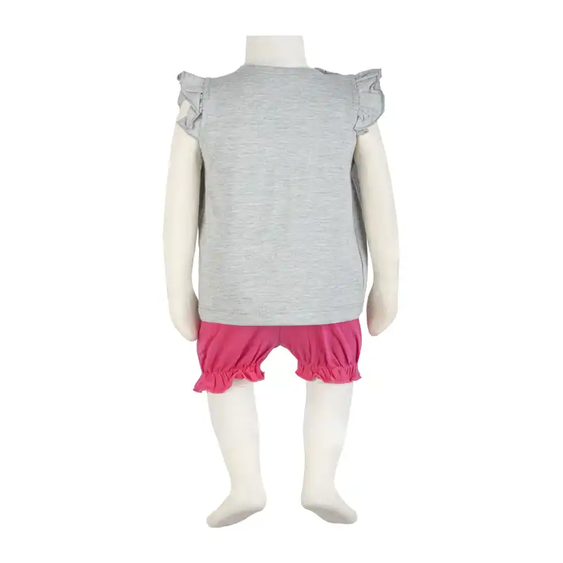 ست تاپ و شلوارک نوزادی آدمک مدل پروانه و گل کد 160003 رنگ سرخابی