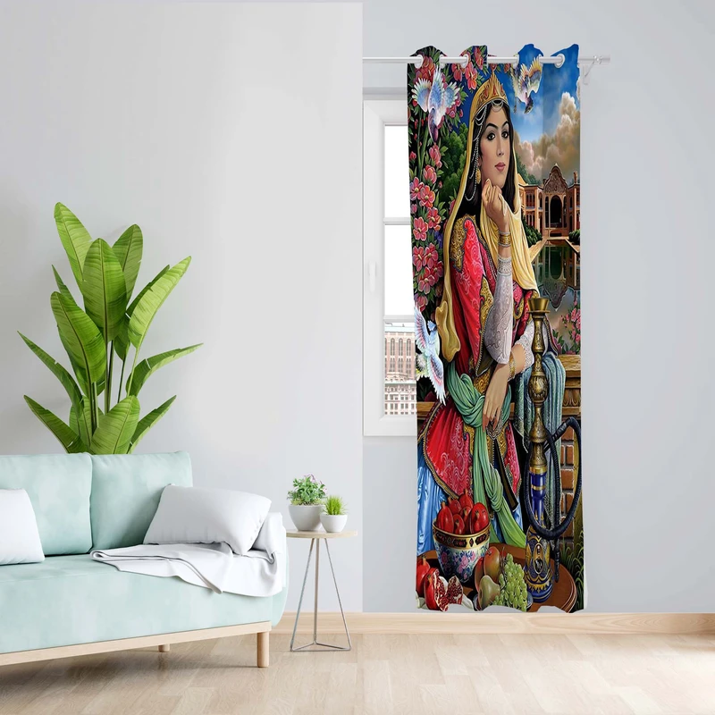 پرده طرح ایرانی مدل مخمل پانچی کد 5147L z سایز 140x200 سانتی متر