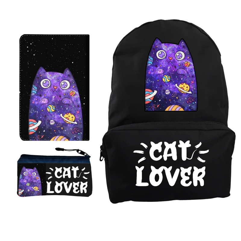 کوله پشتی مدل گربه گلکسی کد kp 287 به همراه کلاسور و جامدادی مجموعه 3 عددی