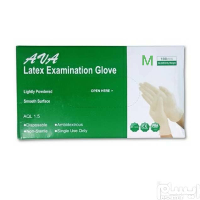 دستکش لاتکس آوا مدل 01M سایز مدیوم بسته 100 عددی