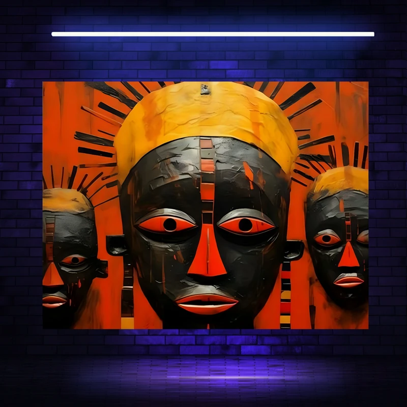 تابلو بوم مخمل بلک لایت طرح مجسمه بومی مدل دیپ کد BK23284