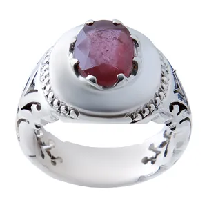 انگشتر نقره مردانه بازرگانی میلادی مدل یاقوت اناری کد AM_719