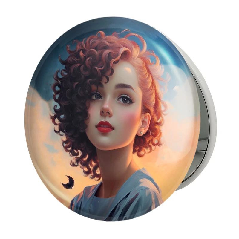 آینه جیبی خندالو طرح دختر مو فرفری مدل تاشو کد 28798